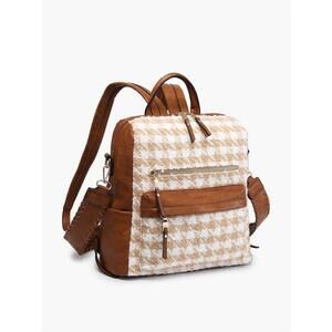 NEW JEN & CO. hounsdtooth braided satchel bag in sand/white